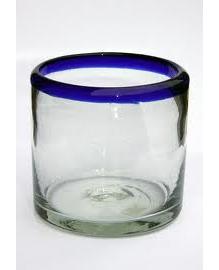 MEXICAN GLASSWARE / Cobalt Blue Rim 8 oz DOF Rocks Glasses (set of 6)